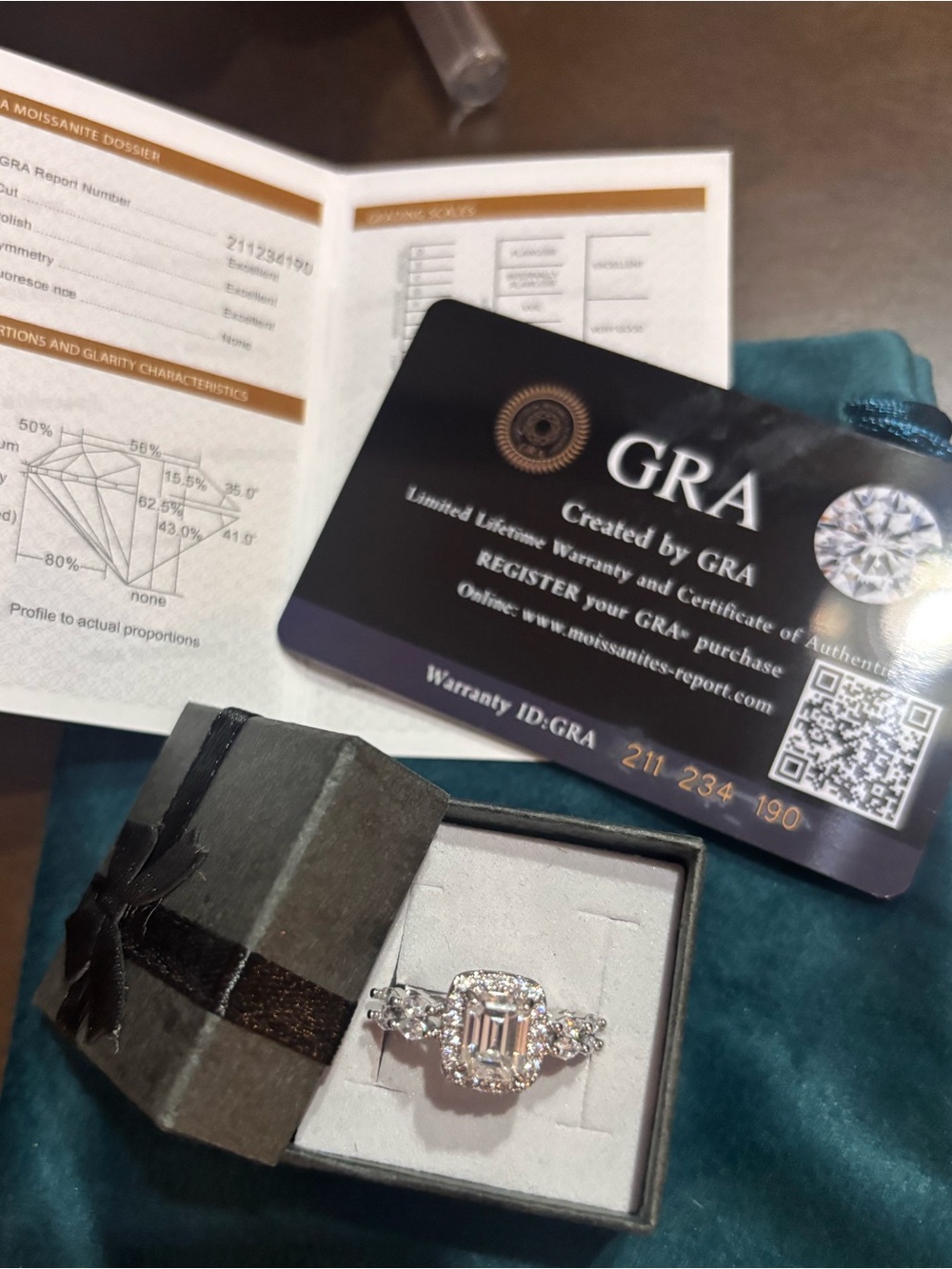 GRA certified Emerald-Cut Moissanite Halo Engagement Ring - White